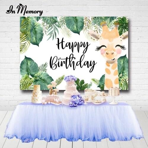 InMemory Green Leaves Safari Jungle Backdrops For Photography Giraffe Kids Birthday Party Backgrounds Photo Studio Custom Banner