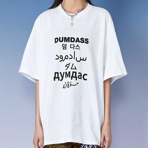 Chic Multi Language Letter Print T Shirts Women Oversized Cotton White Tshirts 2021 Summer Streetwear Harajuku Graphic Tee Tops