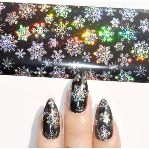 100M Holographic Snowflake Laser Snake Skin Nail Foils White Snow Christmas Design Nail Art Transfer Foil Transfer Sticker Paper