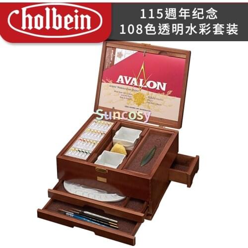 Holbein 115th Anniversary Expert Transparent Watercolor 108 and 7 Color 5ml Wooden Box Collection Set, Artist Painting Pigments
