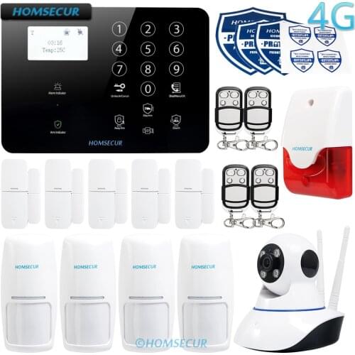 HOMSECUR Wireless&wired 4G/GSM Burglar Intruder Alarm System+Wireless IP Camera