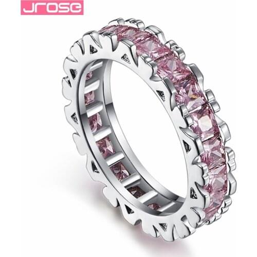 JROSE Wholesale Classic Gift Wedding Pink CZ White Gold Color Ring For Women Engagement New Fashion Jewelry Couple ring