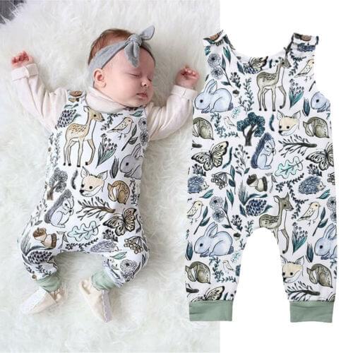 Newborn Infant Baby Girls Small Animals Print Sleeveless Romper Jumpsuit Outfit