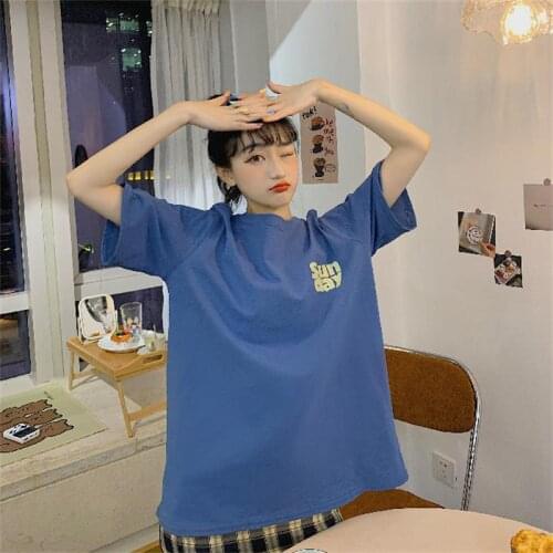 Lace Stitching Loose T-shirt Female Korean Harajuku Womens T-shirts Tops Japanese Kawaii Ladies Ulzzang Clothes For Women