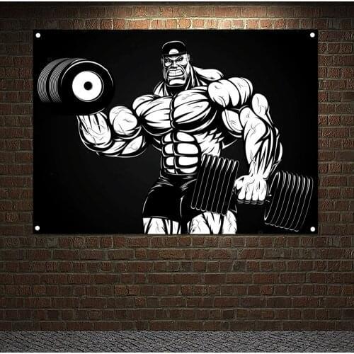 Man Body Building Tapestry 4 Grommets Custom Flag Stadium Gym Wall Decor Workout Banner Wall Hanging Inspirational Poster H7