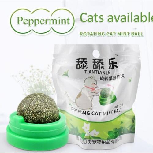 Pet Cat Catnip Ball Happy Licker Lollipop Snack with Sucker Base holder Rotating Kitten Mint Ball Lolly Molar Cleaning Toy