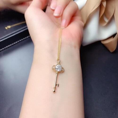 2020 new key style pouring shiny moisanite gemstone necklace women silver necklace jewelry 925 sterling silver birthday gift