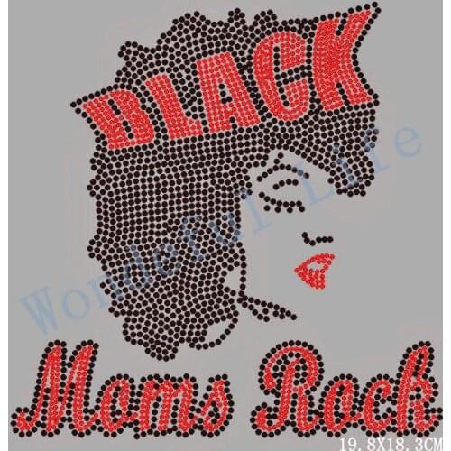 New Free shipping Black Moms Rock with Girl Rhinestone Transfer (Red with white )in Rhinestone transfer Design for Tshirt