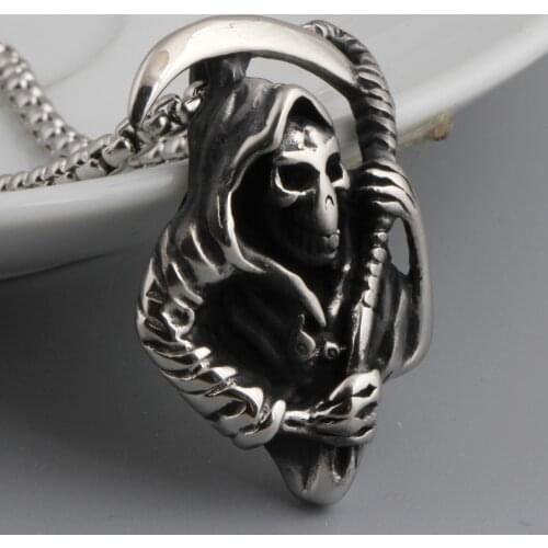Punk Stainless Steel SKull Pendant Necklace with sickle Mens Pendant Necklace