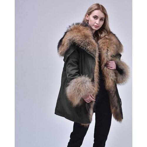 Real raccoon fur coat winter parka coat women warm thick coat jacket Big Natural Raccoon Fur Collar Hood Thick Warm Real rac Fur