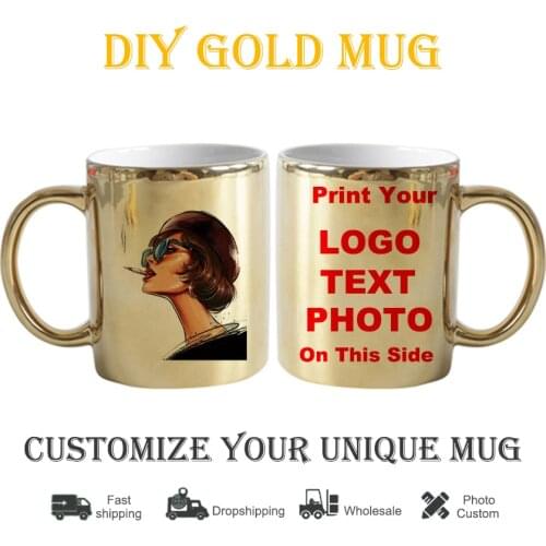 DIY Smoking girl Mug Luxury golden Personalized Ceramic Mugs Coffee Milk Cup Gift Print Pictures photo mug KTDZ-RW-005-LJ