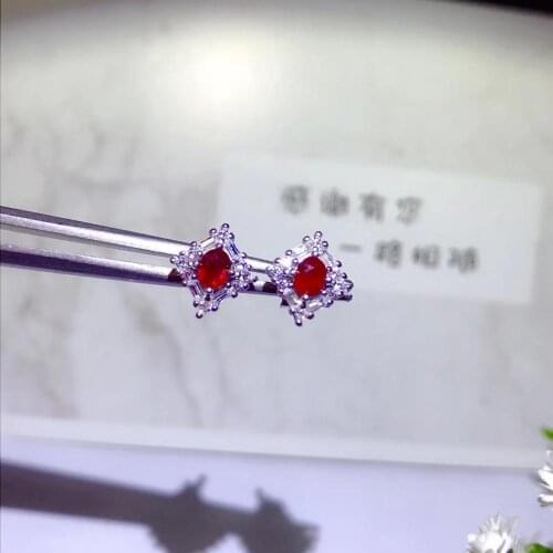 Simple small square natural red ruby stud earrings S925 silver natural gemstone earrings girl gift party gift fine jewelry