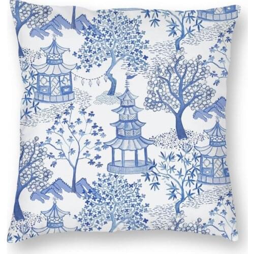 Pagoda Forest Throw Pillow Cover Cushions for Sofa Blue Delft Vintage Cushion Covers