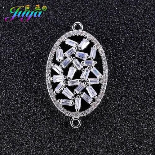 DIY Jewelry Findings Cubic Zirconia Oval Charm Connectors Accessories For Women Girl Charm Bracelets Pendant Necklaces Making