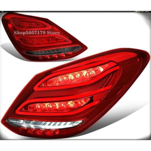 Sulinso for 15-18 Mercedes-Benz C-Class W205 Sedan Pair Full LED Brake/Reverse+Tube Bar Tail Light w/Rear Fog Lamp Replaceme
