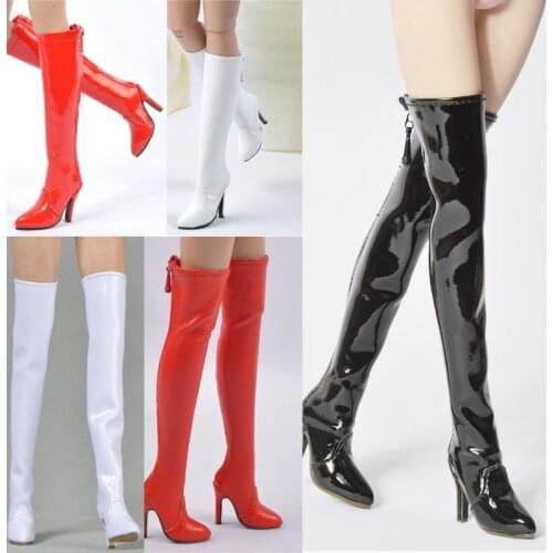 PU Leather Long Boots 1/6 Scale Female Over knee boots High Heel Shoes Fit 12" Action Figures