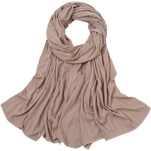 Muslim Plain Cotton Hijab Scarf Women Muslim Ribbed Shawl Wrinkle Scarves Wrap High Quality Womens Headscarves Bandana 180*70cm
