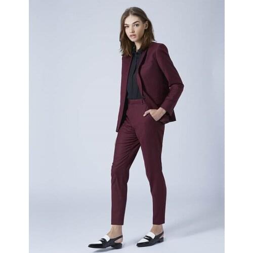 Burgundy Red Women Slim Fit Formal Business Office Lady Suits Female Elegant 2 Pieces Custom Made Uniform Pants Suits Set