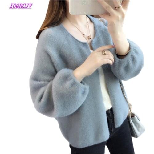 Autumn Short Jacket Womens Sweater Cardigan Coats Loose Lantern Sleeve Round Neck Knit Female Sweater Blouse Tops IOQRCJV W170