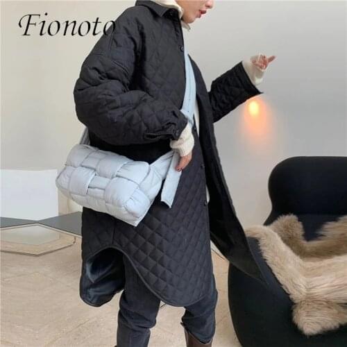 Winter Parka Thick Fashionable Silhouette Argyle Shirt Quilted Cotton Coat Female Oversize Thin Long Warm Jacket Women 2021 New