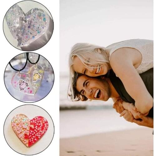 10 Pieces Couples Keychains Heart Shape Silicone Mold with Hole Lovers Puzzle Pendant Casting Molds for DIY Craft
