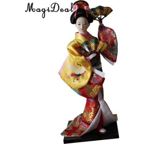 12inch Vintage Japanese Kimono Geisha Doll Figure in Yellow Clothes Home Decoration