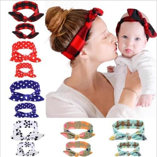 2Pcs/Set Mother Baby Headdress Printed Fashion Parent-child Hairband Bow Knot Toddler Newborn Headband Hair Accessories