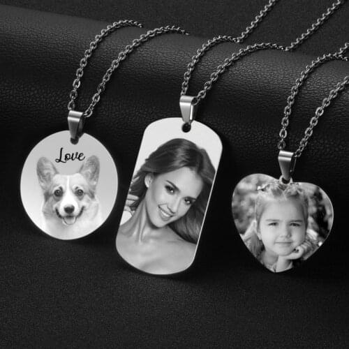 3 Patterns Customized Photo Name Necklace Stainless Steel Engrave ID Dog Tag Pendant Chain For Woman Jewelry Personalised Colar