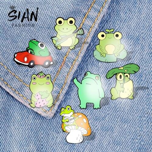 Fashion Cute Frog Cartoon Green Animal Brooches Acrylic Lapel Pin Handmade Art Photo Denim Collar Backpack Icon Badge Jewelry