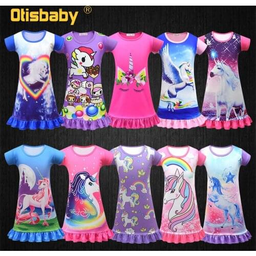 Girls Summer Unicorn Dress Child Print Horse Casual Clothes Toddler Little Pony Pajamas Childrens Party Sweet Princess Dress