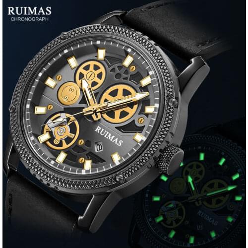 RUIMAS New Military Sport Watches Men Leather Strap Quartz Wristwatch Man Luxury Waterproof Luminous Watch Relogios Masculino