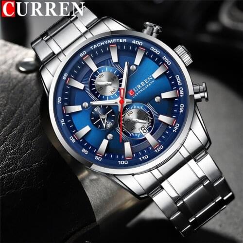 CURREN Man WristWatch Chronograph Men Watch Military Top Brand Luxury Silver Blue Business Stainless Steel Sport Male Clock 8351