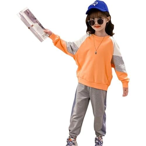 Kids Sport Clothes Girls Patchwork Girl Clothes Sweatshirt + Pants Teenage Clothes For Girls Casual Style Tracksuits For Childre