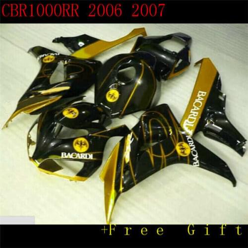 Hot sale New ABS Plastic Motorcycle Fairing Kit For CBR1000RR 06 07 CBR1000 2006 2007 Bodywork set black gold flame ST66