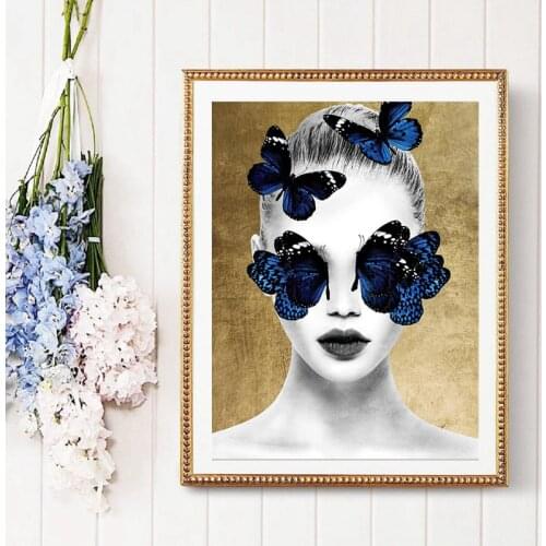 Butterefly Woman Face Art Canvas Painting Wall Nordic Picture For Living Room Modern Home Decoration No Frame Post And Print