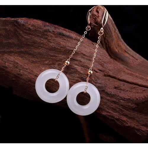 New Silver Natural Hetian white Chalcedony Round Earrings Chinese palace retro cool style womens brand jewelry
