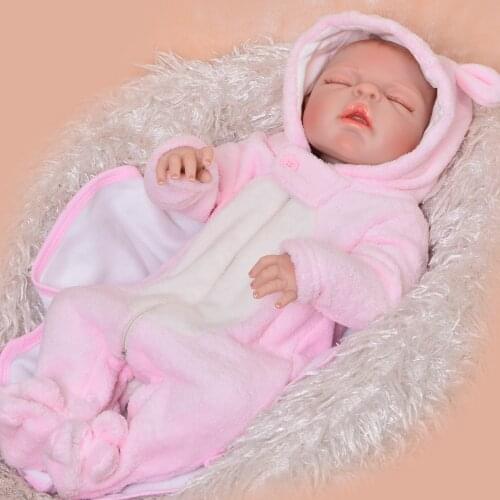 New Style 23 Inch 57 cm Baby Reborn Girl Close Eyes Open Mouth Full Silicone Reborn Doll Children Christmas Xmas Gift