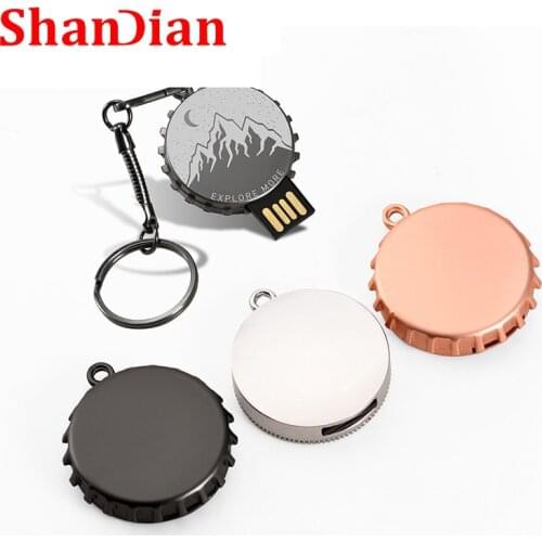 SHANDIAN Beer bottle cap USB flash drive 64GB 32GB 16GB pen drive Mini pendrive waterproof U disk Memory stick gift Custom logo