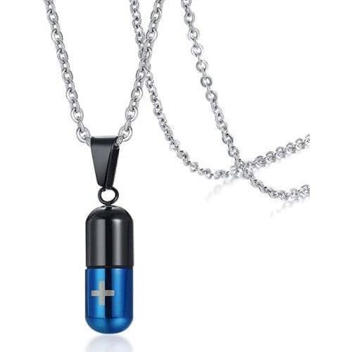 Mens Pill Capsule Shaped Pendant Necklaces Can Be Opened Stainless Steel Medicine Medical Collar Unisex Jewelry