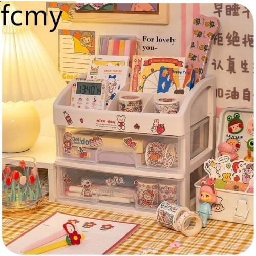 Desk Organizer Office Accessories Pen Storage for Desk Desktop Drawer Type Student Makeup Storage Box Desk Stationery Desk Shelf