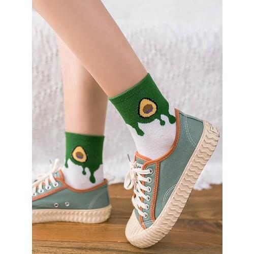 Q Multicolor Fruit Pattern Women Fashion Socks Korean Casual Cotton Mid Tube Stockings Summer Breathable Sports Girls Socks