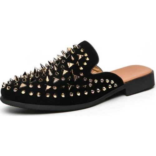 New Classic Half Drag Fashion Spike Shoes Brand Spiked Slippers Men Casual Non-Slip Party Club Shoes Male Retro Summer Slipper