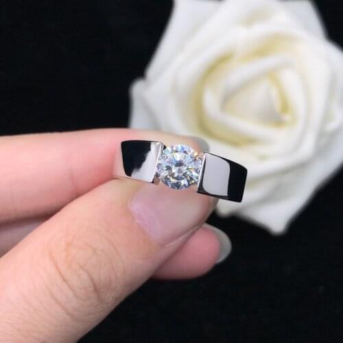Solid 14K 585 White Gold Unisex Ring Genuine 0.5Ct Moissanite Lovers' Ring High Quality Gold Ring
