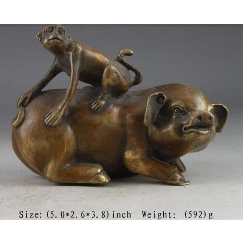 Elaborate Interesting Collectible Chinese Copper Vintage Pig Monkey Statue