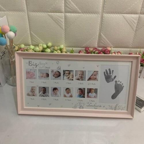 Newborn 12 Months Hand and Foot Print Commemorative Photo Frame Baby Childhood Growth Record Creative Picture Holder
