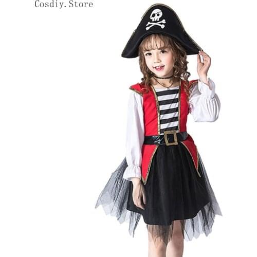 Kid Girls Boys Halloween Pirate Captain Buccaneer Costume Tulle Dress Family Matching Hat Suit Skull For Child Baby Toddler