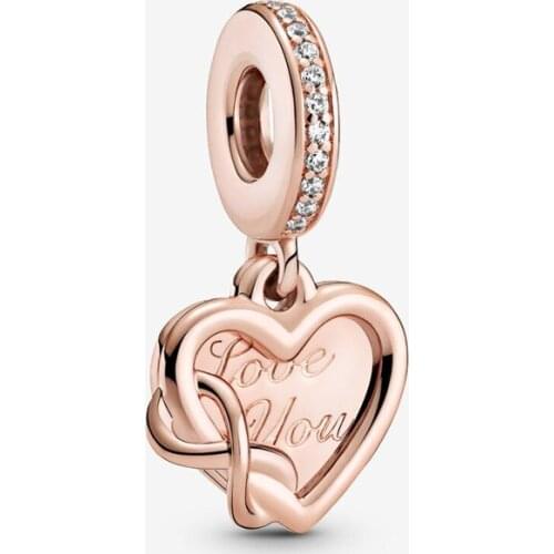 Mothers Day 925 Sterling Silver Jewelry Love You Infinity Heart Dangle Charms Fit Bead Bracelet Pendant Necklace DIY For MOM