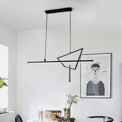 Simple Modern Minimalist Black Gold Geometric Chandelier Long Strip Personality Creative Restaurant Bar Studio Exhibition Hall