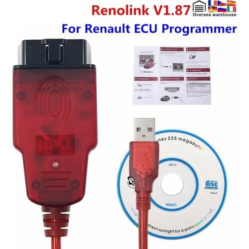 Renolink V1.87 For Renault OBD2 ECU Programmer Reno Link 1.52 USB Diagnostic Cable For Renault/Dacia Vehicles/Key Coding/Airbag