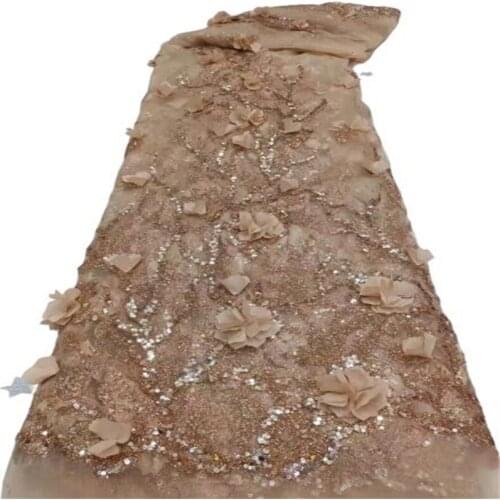 Pink Nigerian Mesh Net Lace Fabric 3d flower African Sequins Lace Fabric High Quality French Mesh Tulle Lace Fabric with Sequins